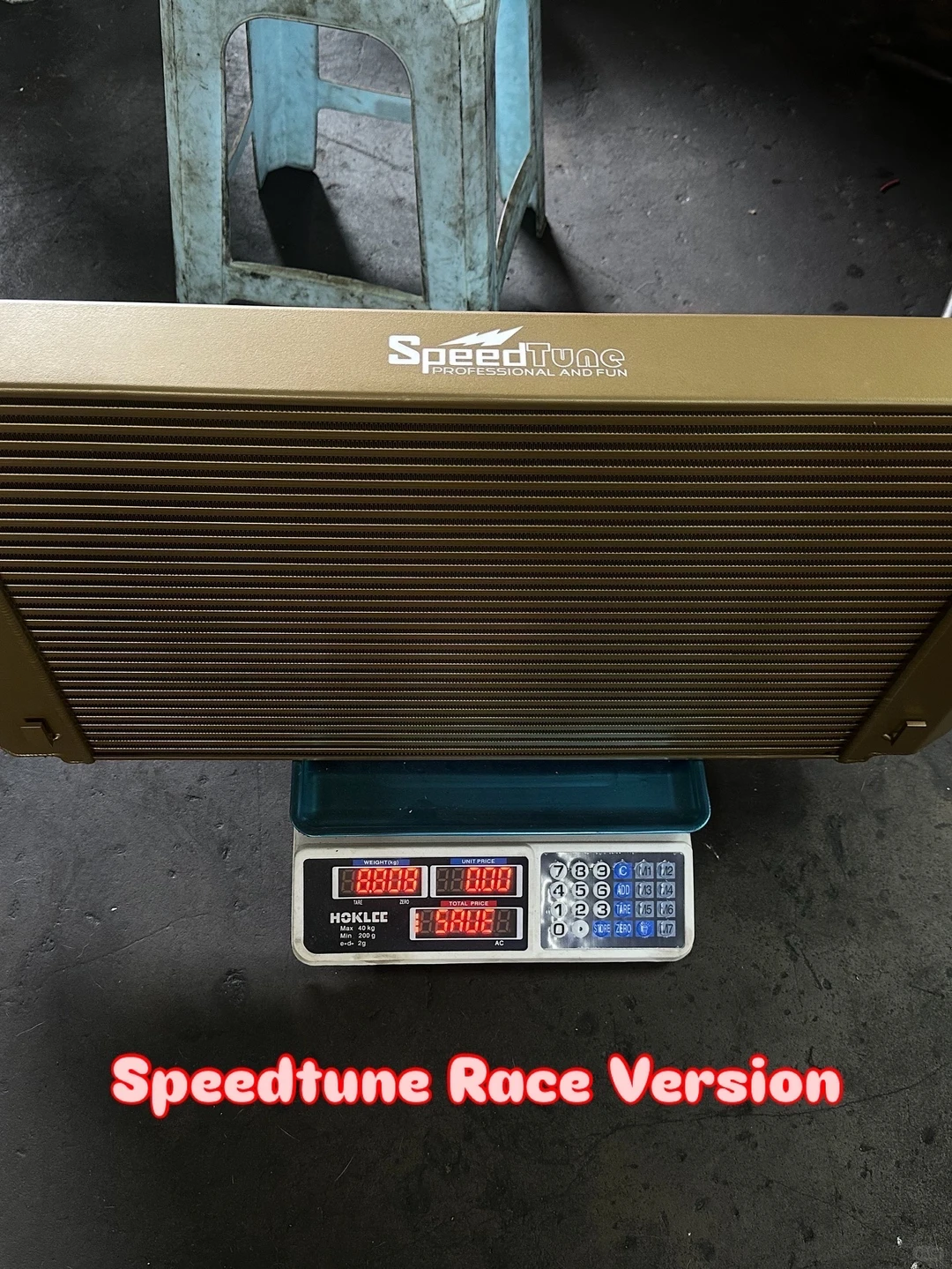 Race intercooler (right) next to the comparison part