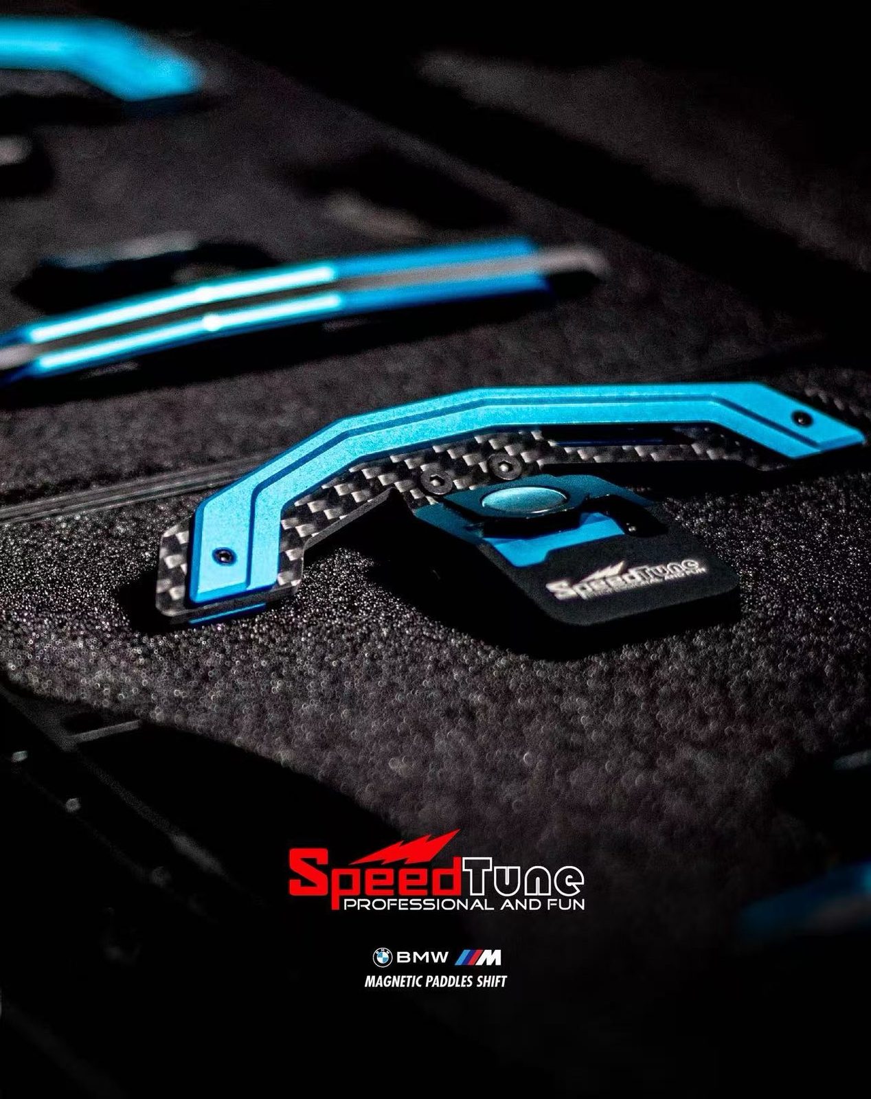 Blue carbon fibre magnetic paddle shifters